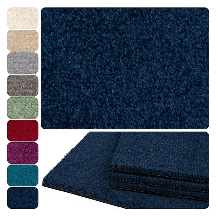 Bricoflor Teppichfliese Velours Hochflor, Dunkel-Blau, 50 - Breite: 50 cm, Velours, 100 % Polypropylen (PP), Dunkel-Blau