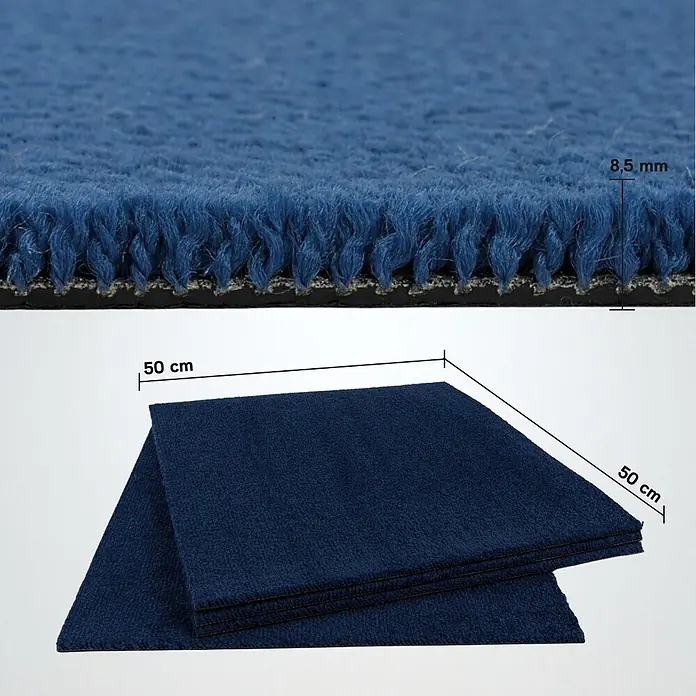Bricoflor Teppichfliese Velours Hochflor, Dunkel-Blau, 50 - Breite: 50 cm, Velours, 100 % Polypropylen (PP), Dunkel-Blau - Blaue Teppichfliesen, 50x50 cm, mit dicker Schlingenstruktur und 8,5 mm Gesamthöhe.