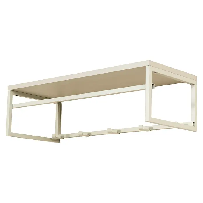 Spinder Design Garderobenleiste Axel 4 - L x B x H: 29,5 x 70 x 19,8 cm, Anzahl Haken: 5 Stk., Weiß - Helle beige Metall-Garderobe zur Wandmontage mit Ablagefläche oben und mehreren Haken.
