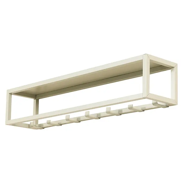 Spinder Design Garderobenleiste Axel 3 - L x B x H: 14 x 70 x 13 cm, Anzahl Haken: 7 Stk., Weiß - Cremefarbenes Metall-Wandregal mit integrierten Haken zum Aufhängen.
