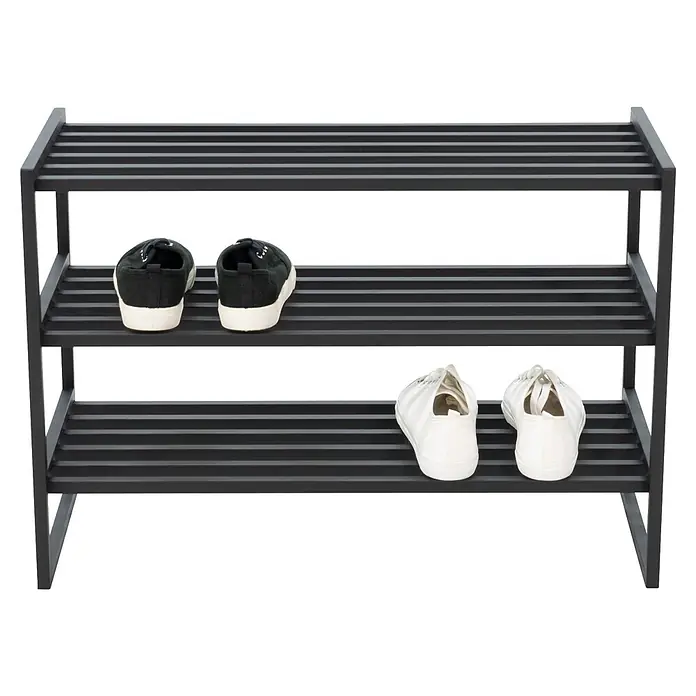 Spinder Design Schuhregal Axel SR 2 - L x B x H: 29,5 x 70 x 48,7 cm, Schwarz - Schwarzes dreistufiges Schuhregal mit Lamellenböden.