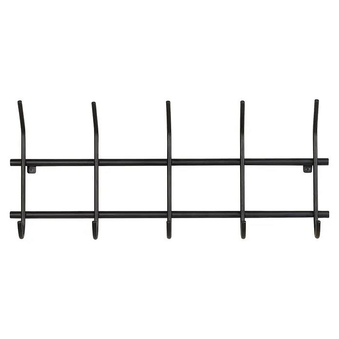 Spinder Design Garderobenleiste Ezra - L x B x H: 8,2 x 70 x 30 cm, Anzahl Haken: 10 Stk., Schwarz - Mattschwarze, wandmontierte Garderobe aus Metall mit mehreren Haken.