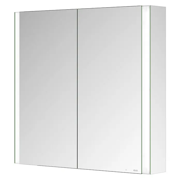 Keuco LED-Spiegelschrank Royal Vega - B x H: 80 x 71 cm, Aluminium, silber-eloxiert - Spiegelbadschrank mit zwei Türen und integrierter vertikaler LED-Beleuchtung an beiden Seiten.