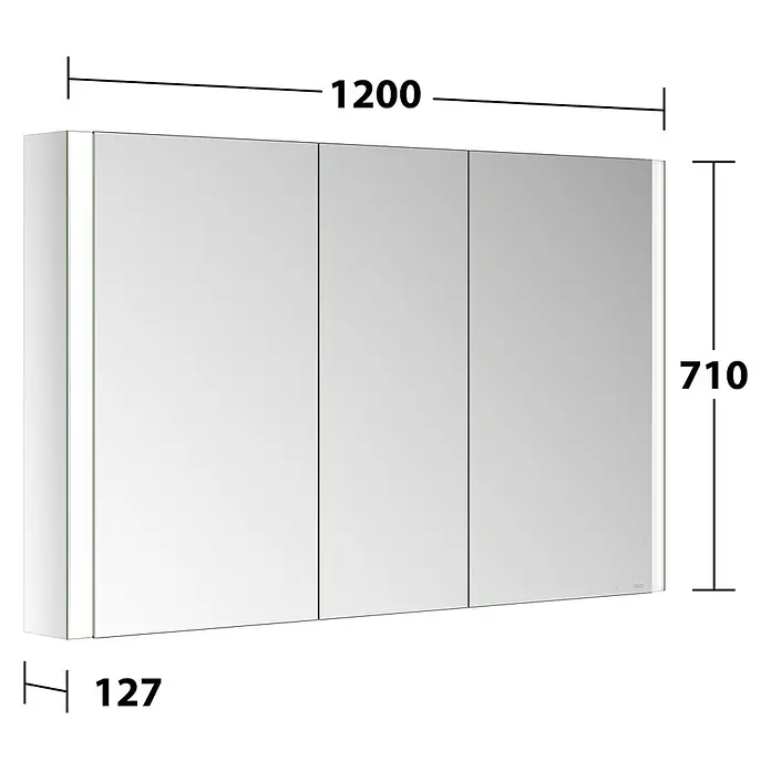 Keuco LED-Spiegelschrank Royal Vega - B x H: 120 x 71 cm, Aluminium, silber-eloxiert - Dreitüriger Spiegelschrank mit weißem Rahmen, Maße 1200x710x127mm.