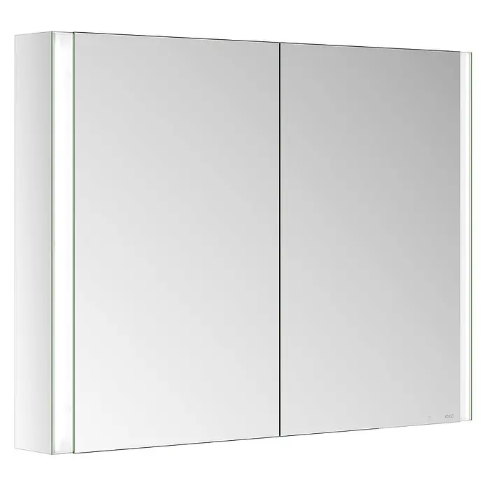 Keuco LED-Spiegelschrank Royal Vega - B x H: 100 x 71 cm, Aluminium, silber-eloxiert - Zweitüriger Spiegelschrank fürs Bad mit integrierter vertikaler LED-Beleuchtung und Touch-Steuerung.