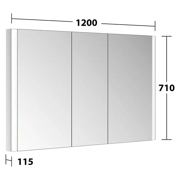 Keuco LED-Spiegelschrank Royal Vega - B x H: 120 x 71 cm, Aluminium, silber-eloxiert - Verspiegelter Badezimmerschrank mit drei Türen, 1200x710x115 mm (BxHxT).