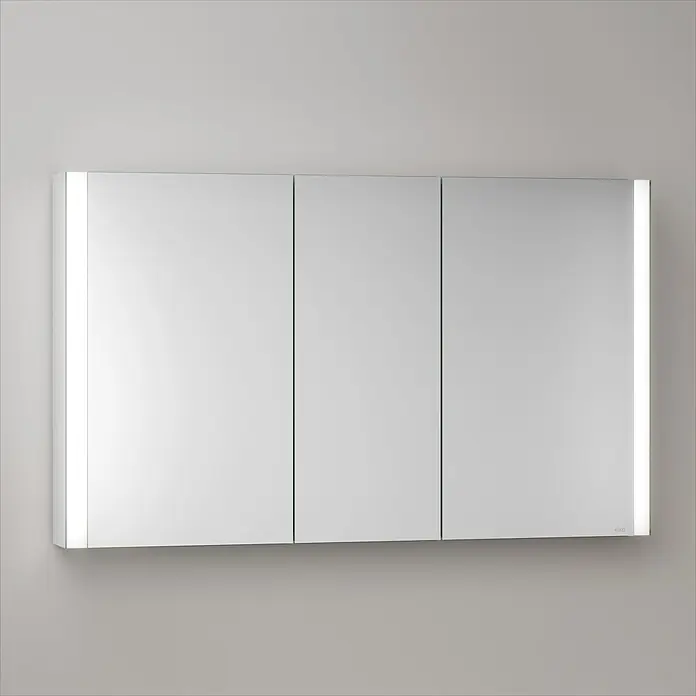 Keuco LED-Spiegelschrank Royal Vega - B x H: 120 x 71 cm, Aluminium, silber-eloxiert - Dreitüriger Spiegelschrank mit vertikaler Seitenbeleuchtung.