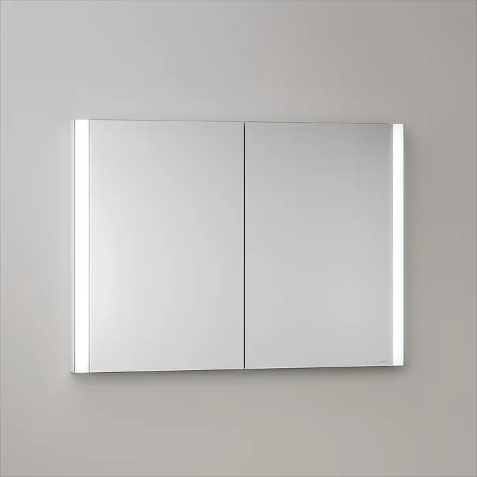 Keuco LED-Spiegelschrank Royal Vega - B x H: 100 x 71 cm, Aluminium, silber-eloxiert - Zweitüriger Spiegelschrank mit integrierter vertikaler LED-Beleuchtung an beiden Seiten.
