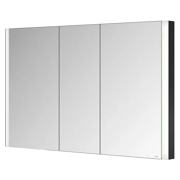 Keuco LED-Spiegelschrank Royal Vega - B x H: 120 x 71 cm, Aluminium, silber-eloxiert - Dreitüriger Spiegelschrank mit integrierter Seitenbeleuchtung und dunkelgrauen Seitenwänden.