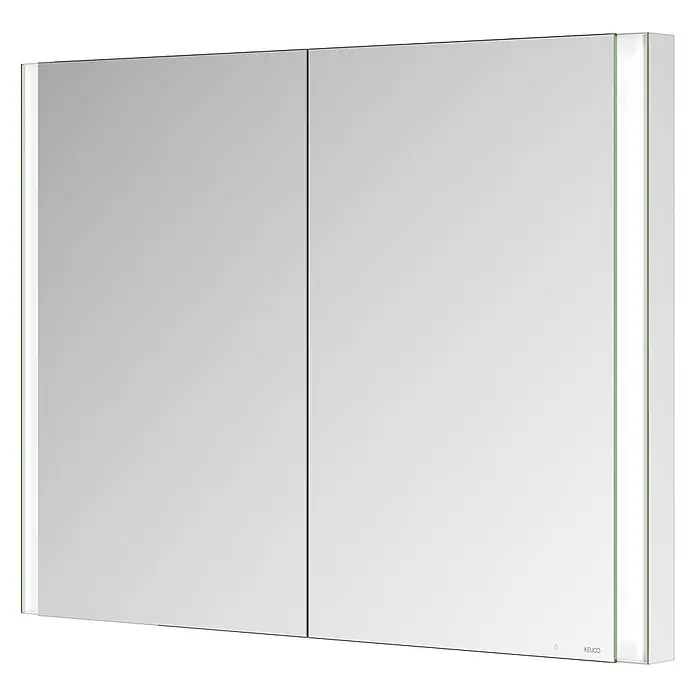 Keuco LED-Spiegelschrank Royal Vega - B x H: 100 x 71 cm, Aluminium, silber-eloxiert - Weißer zweitüriger Spiegelschrank mit vertikaler LED-Beleuchtung an den Seiten.