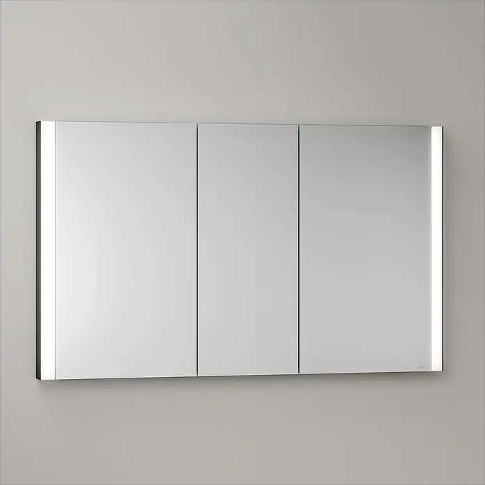 Keuco LED-Spiegelschrank Royal Vega - B x H: 120 x 71 cm, Aluminium, silber-eloxiert - Dreiteiliger Spiegelschrank mit integrierter vertikaler LED-Beleuchtung.