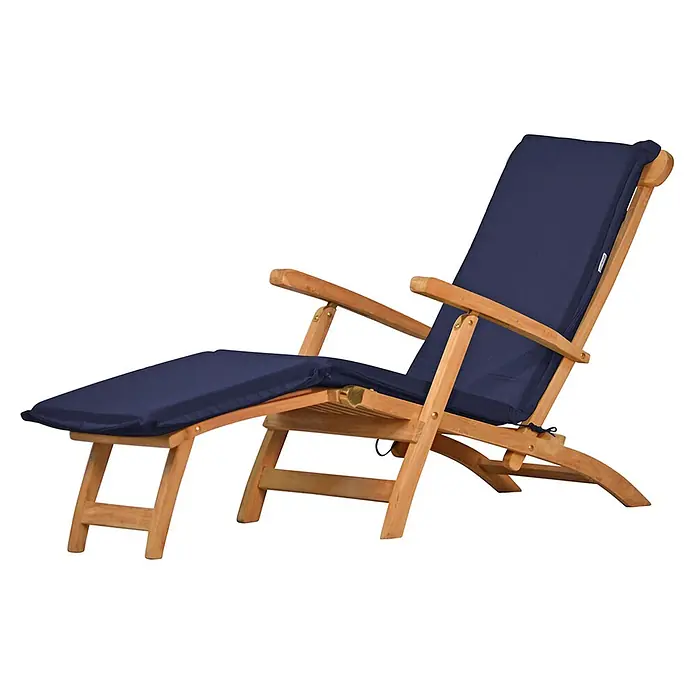 Kai Wiechmann Liegenauflage Polster Deckchair Blau - Deckchair, Liegestuhl, Relaxchair, L x B x H: 189 x 46 x 6 cm, Polyacryl, Marineblau - Hölzerne Gartenliege mit marineblauen Polstern. Verstellbare Rückenlehne und Fußstütze zum Entspannen.