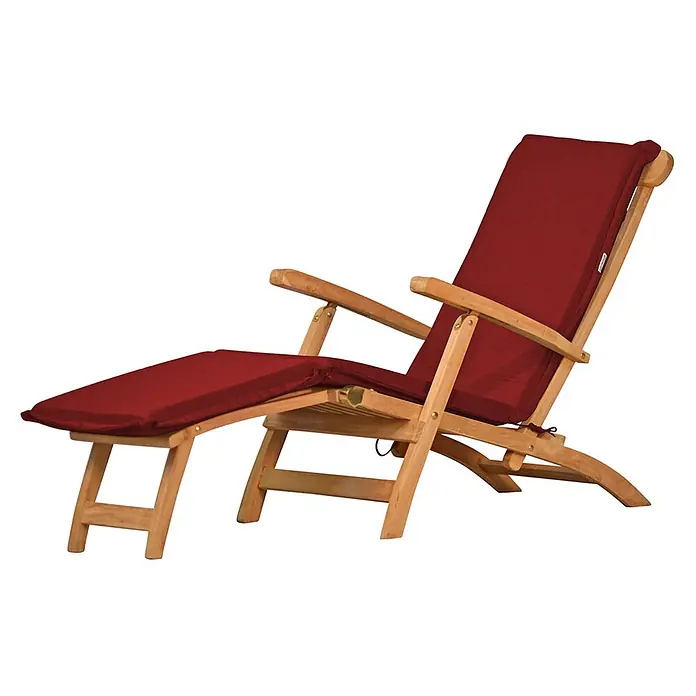 Kai Wiechmann Liegenauflage Polster Deckchair Bordeauxrot - Deckchair, Liegestuhl, Relaxchair, Polyacryl, Bordeauxrot - Verstellbare Holz-Sonnenliege mit dunkelroten Kissen für Garten oder Terrasse.