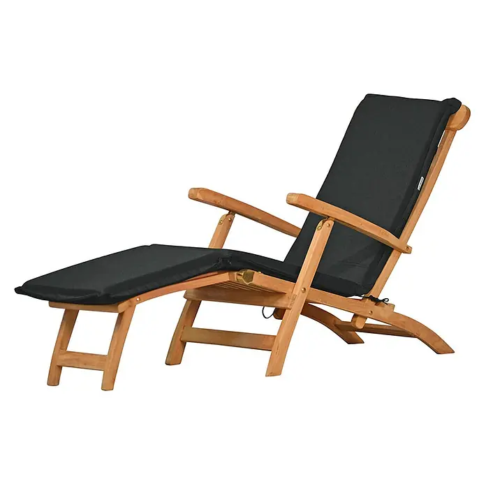 Kai Wiechmann Liegenauflage Polster Deckchair Anthrazit - Deckchair, Liegestuhl, Relaxchair, L x B x H: 189 x 46 x 6 cm, Polyacryl, Anthrazit - Verstellbarer Holzliegestuhl mit schwarzem Polsterkissen für Entspannung im Freien.