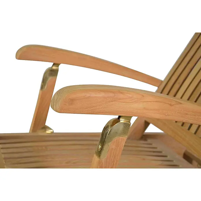 Kai Wiechmann Garten-Liegestuhl Teakholz Deckchair Brighton mit Rollen - Teak, Klappbar, Naturbelassen - Verstellbare hölzerne Stuhllehne mit goldenen Messingbeschlägen.