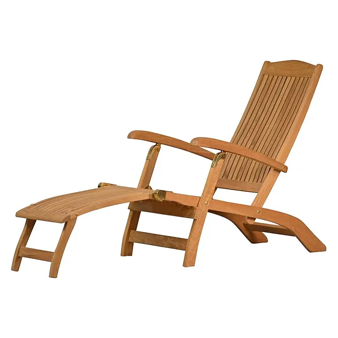 Kai Wiechmann Garten-Liegestuhl Teak Deckchair Brighton - Teakholz, Klappbar, Naturbelassen, B x T x H: 60 x 160 x 100 cm - Verstellbarer Holzliegestuhl mit Lattenrost-Design und messingfarbenen Beschlägen.
