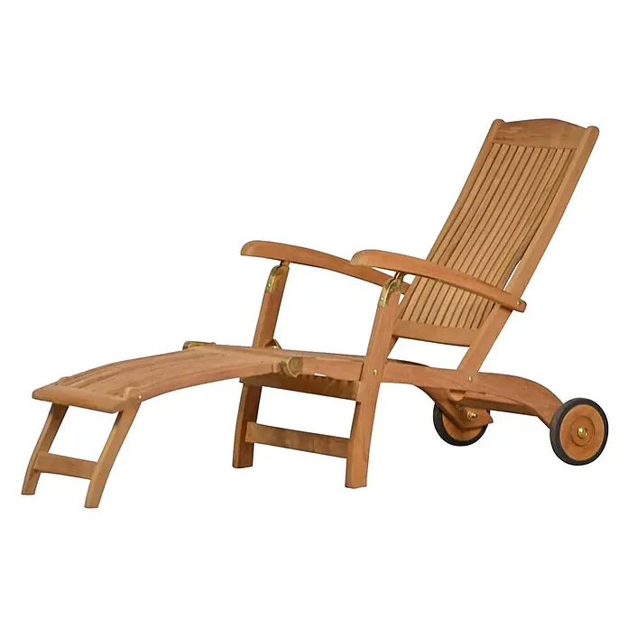 Kai Wiechmann Garten-Liegestuhl Teakholz Deckchair Brighton mit Rollen - Teak, Klappbar, Naturbelassen - Hölzerne Liege mit verstellbarer Rückenlehne, Armlehnen und Rollen.
