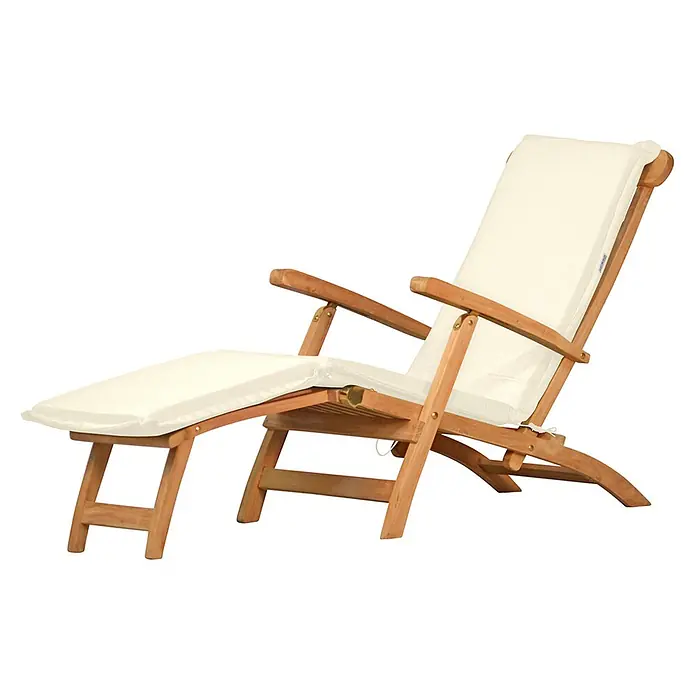 Kai Wiechmann Liegenauflage Polster Deckchair Naturweiß - Deckchair, Liegestuhl, Relaxchair, L x B x H: 189 x 46 x 6 cm, Polyacryl, Naturweiß - Hölzerner Liegestuhl mit cremefarbenen Auflagen, verstellbarer Rückenlehne und Fußstütze.