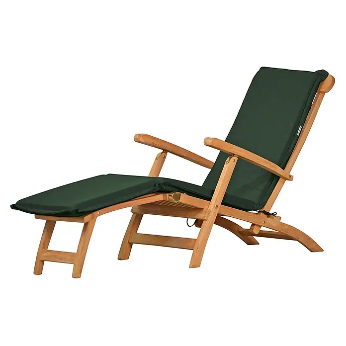 Kai Wiechmann Liegenauflage Polster Deckchair Dunkelgrün - Deckchair, Liegestuhl, Relaxchair, L x B x H: 189 x 46 x 6 cm, Polyacryl, Dunkelgrün - Verstellbare Holzliege mit dunkelgrünen Auflagen.