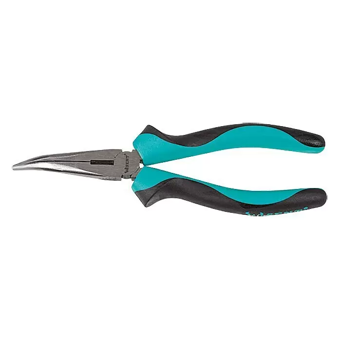 Wisent Alicates de boca redonda y plana Professional - Largo: 20 cm, Curvado - Alicates de punta larga plateados con mangos ergonómicos negros y turquesas.