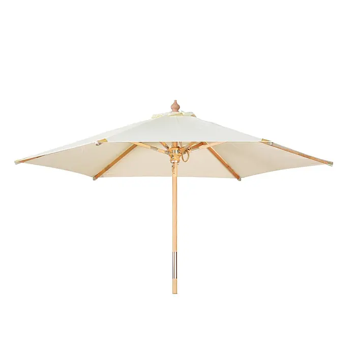 Kai Wiechmann Marktschirm Sunshine Style 240 cm Weiß - Weiß|Altweiß|Ecru|Natur|Beige|Creme - Quadratischer cremefarbener Gartenschirm mit Holzstange und Gestell.