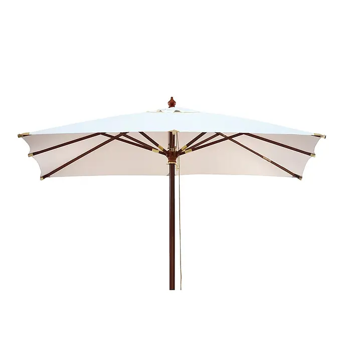 Kai Wiechmann Marktschirm Mittelmastschirm quadratisch 250 cm Weiß - Weiß|Altweiß|Ecru|Natur|Beige|Creme - Weißer Garten-Sonnenschirm aus Leinen mit dunklem Holzrahmen und Mittelstange.