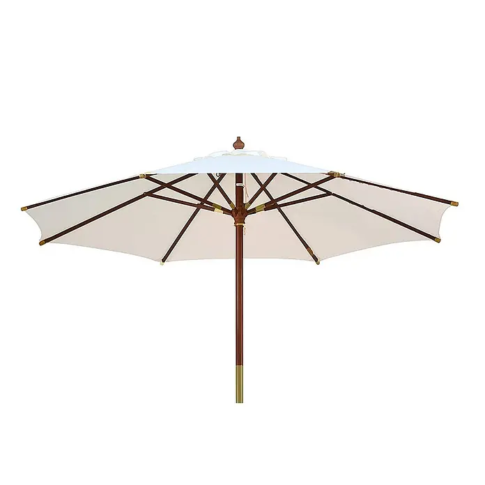 Kai Wiechmann Marktschirm Sunshine 350 cm Weiß - Weiß|Altweiß|Ecru|Natur|Beige|Creme - Weißer Outdoor-Sonnenschirm mit Holzstange, Holzrippen und Messingakzenten.