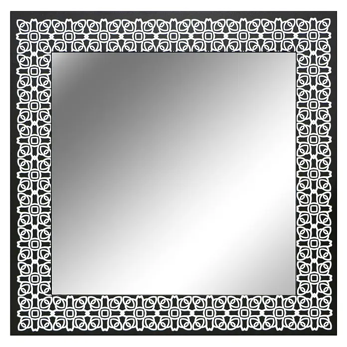 Espejo de pared Damasco - 70 x 70 cm, Negro/Plateado - Espejo cuadrado con marco negro y un patrón ornamental blanco.
