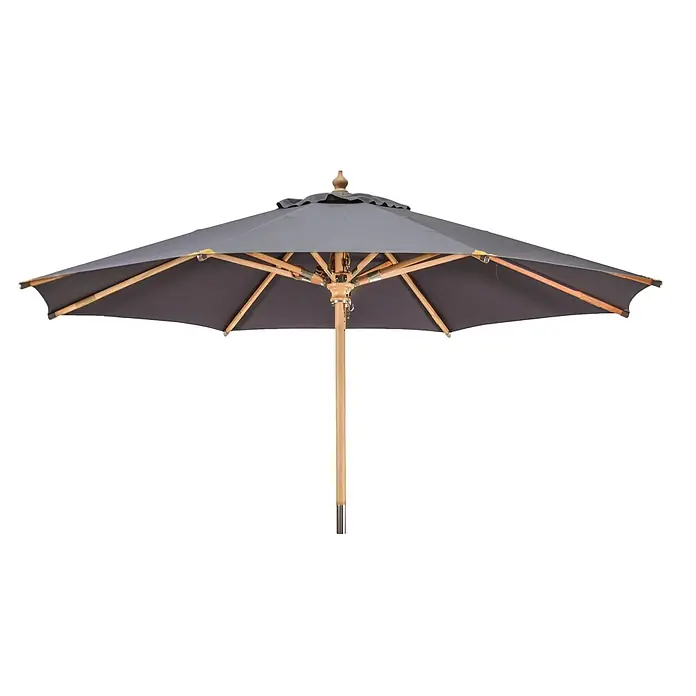Kai Wiechmann Marktschirm Sunshine Style 300 cm Anthrazit - Grau|Anthrazit - Dunkelgrauer Sonnenschirm mit Holzstange und -streben, spendet Schatten.