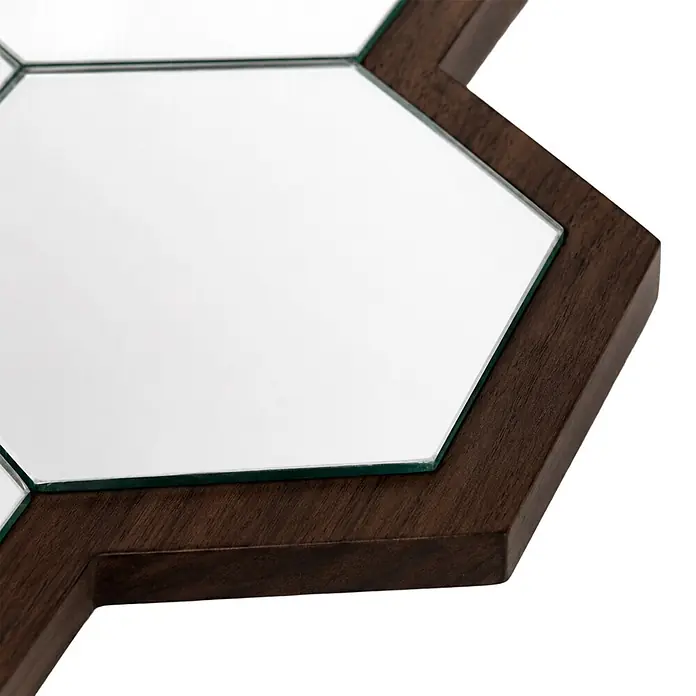 Espejo de pared Panal - 50 x 70 cm, Tabaco - Espejo decorativo hexagonal con marco de madera marrón oscuro.