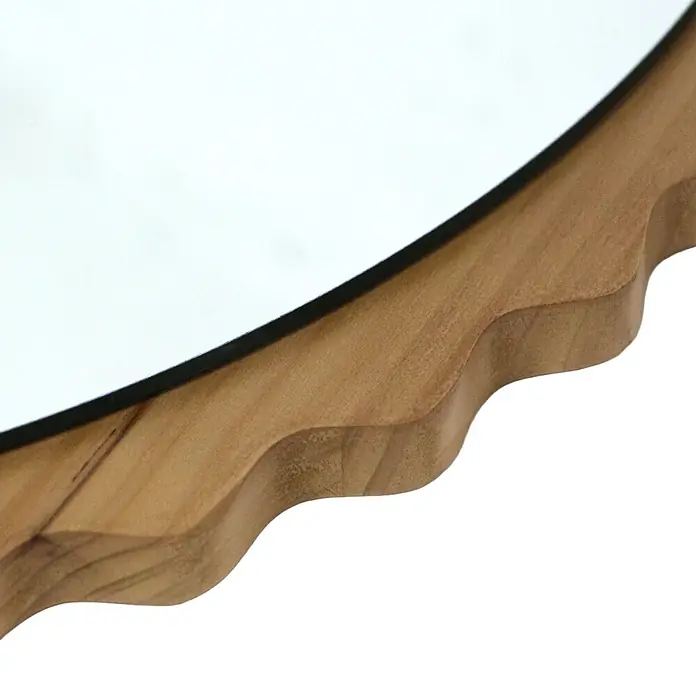 Espejo de pared Orbital - Diámetro: 80 cm, Roble - Espejo con marco de madera natural ondulado.