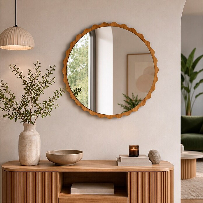 Espejo de pared Orbital (Diámetro: 80 cm, Roble) | BAUHAUS