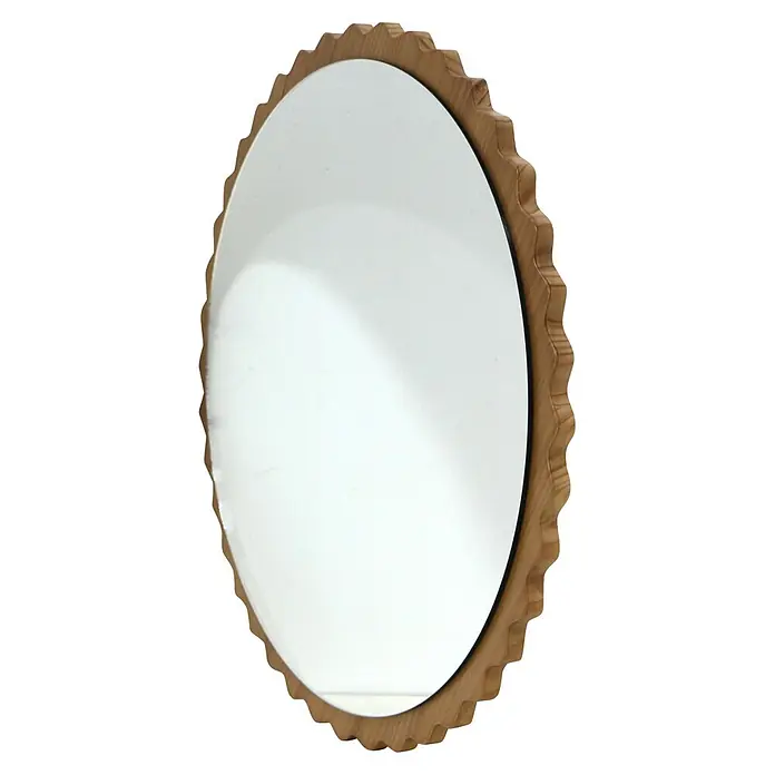 Espejo de pared Orbital - Diámetro: 80 cm, Roble - Espejo ovalado con marco de madera natural de borde festoneado.