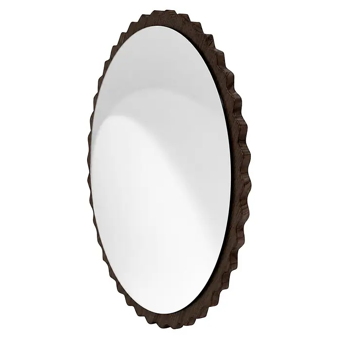 Espejo de pared Orbital - Diámetro: 70 cm, Tabaco - Espejo ovalado con marco de madera ondulado marrón oscuro.