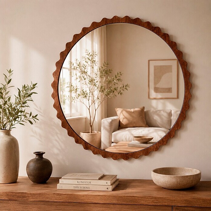 Espejo de pared Orbital (Diámetro: 80 cm, Nogal) | BAUHAUS
