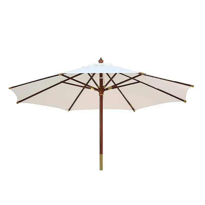 Kai Wiechmann Marktschirm Sunshine 300 cm Naturweiß - Weiß|Altweiß|Ecru|Natur|Beige|Creme - Weißer Sonnenschirm mit dunklem Holzrahmen und -stange, mit Messingakzenten.