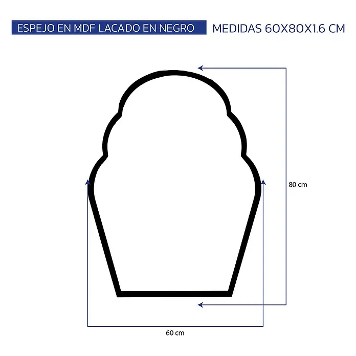 Espejo de pared Cupcake - 60 x 80 cm, Negro - Espejo decorativo de MDF lacado negro, 60x80x1,6 cm.