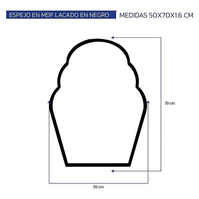 Espejo de pared Cupcake - 50 x 70 cm, Negro - Espejo de MDF lacado negro, 50x70x1,6 cm, con forma ornamentada y festoneada.