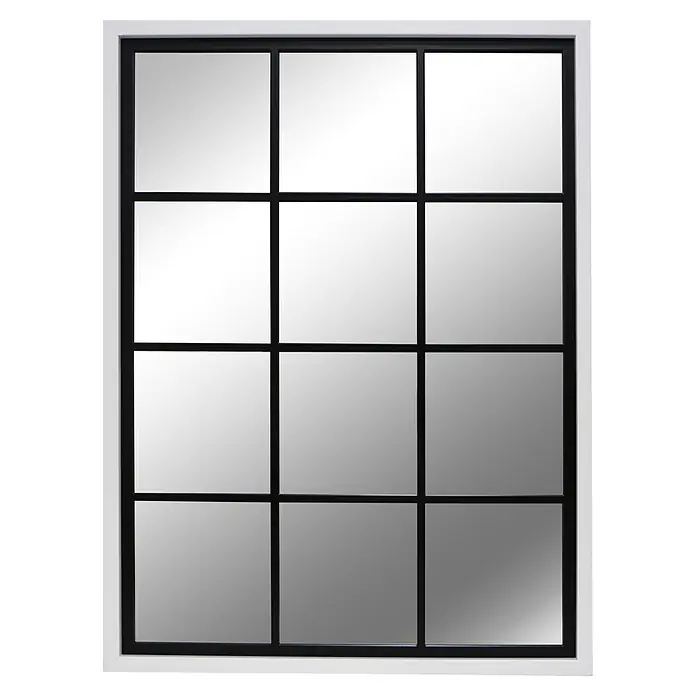 Espejo de pared Loft - 50 x 70 cm, Negro/Blanco - Espejo rectangular con patrón de cuadrícula negro, nueve paneles cuadrados y un marco exterior blanco.