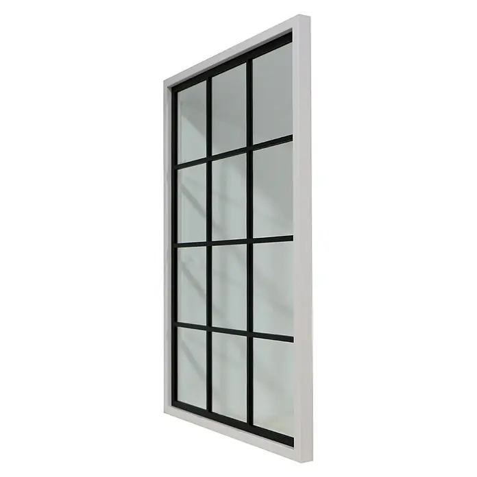 Espejo de pared Loft - 50 x 70 cm, Negro/Blanco - Ventana con marco blanco y rejilla negra.