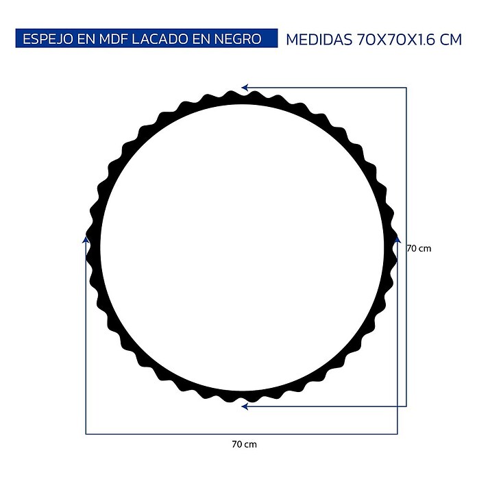 Espejo de pared Orbital (Diámetro: 70 cm, Negro) | BAUHAUS
