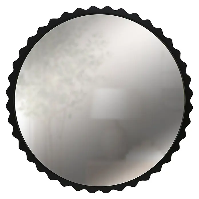 Espejo de pared Orbital - Diámetro: 80 cm, Negro - Espejo redondo con marco negro ondulado.