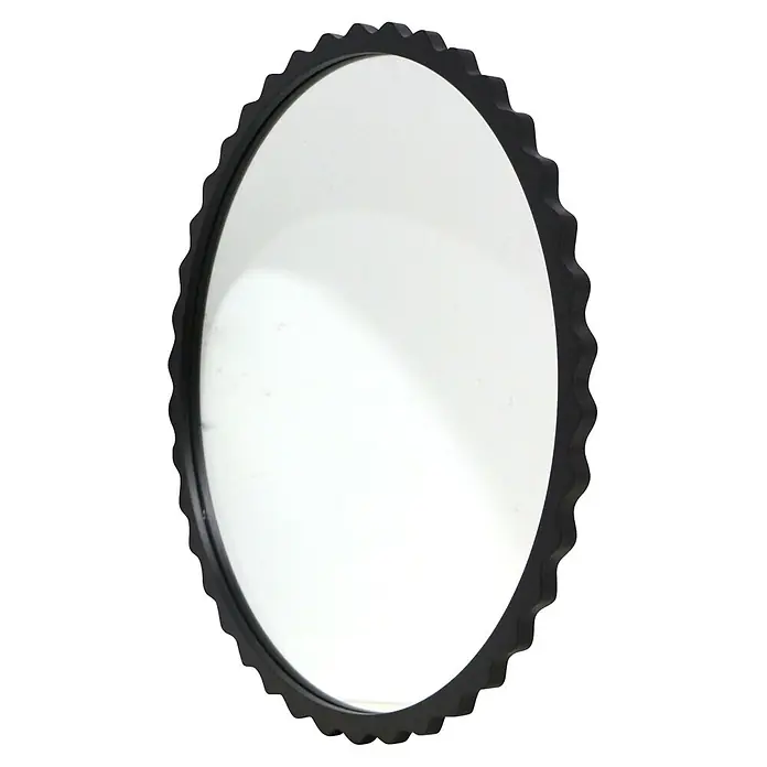 Espejo de pared Orbital - Diámetro: 80 cm, Negro - Espejo ovalado negro con borde ondulado.