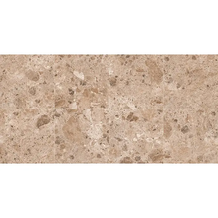 Feinsteinzeugfliese Vogue - 60 x 60 cm, Brown, Matt - Braune Fliesen in Marmoroptik für Boden oder Wand mit Natursteinmuster und Einschlüssen.