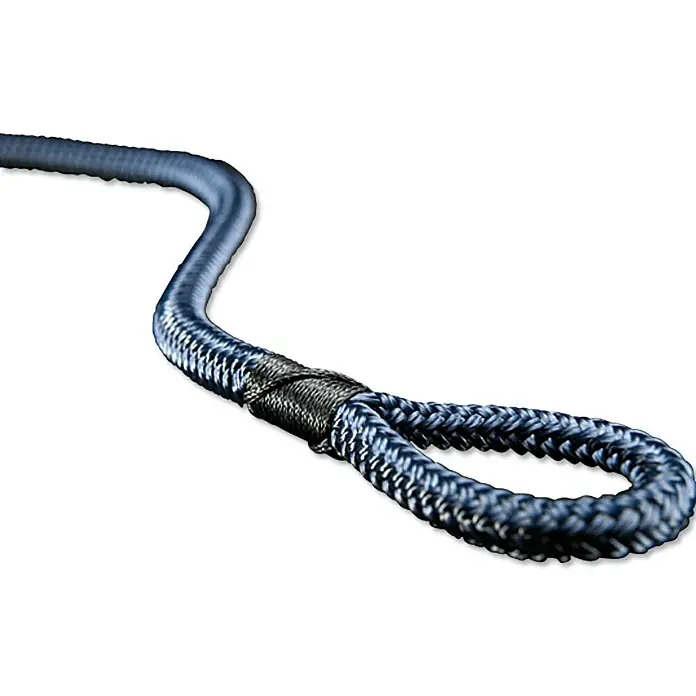 Robline Fenderleine geflochten - Durchmesser: 8 mm, Länge: 2 m, 2 Stk. - Nahaufnahme eines blauen Seils mit Schlaufe, ideal für diverse Anwendungen, von Outdoor-Aktivitäten bis hin zu maritimen Einsätzen.