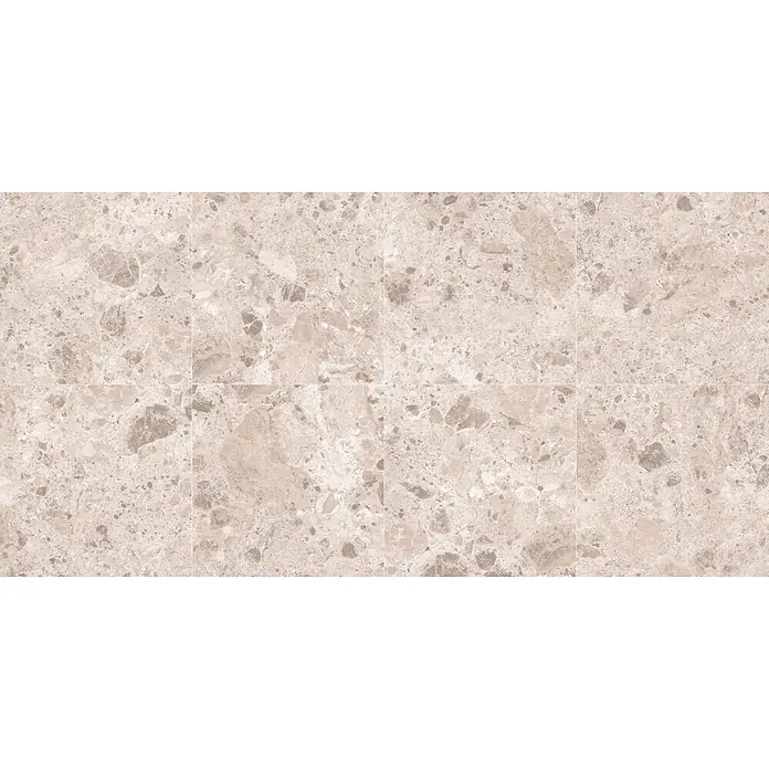 Feinsteinzeugfliese Vogue - 60 x 60 cm, Sand, Matt - Beigefarbene melierte Fliesen in Marmoroptik mit braunen und grauen Mustern, geeignet für Böden oder Wände.