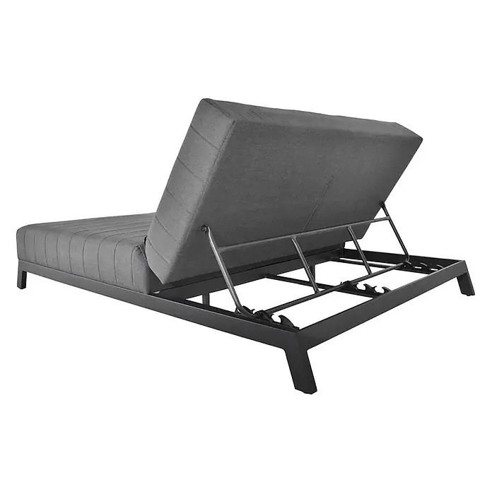 Home Deluxe Gartenliege VALENCIA - Grau, Sonstiges - Graue Stoff-Sonnenliege mit verstellbarer Rückenlehne und dunklem Metallrahmen.