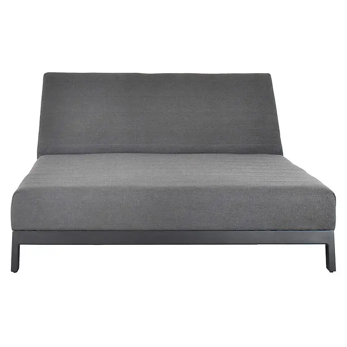 Home Deluxe Gartenliege VALENCIA - Grau, Sonstiges - Graue Stoff-Chaiselongue mit schräger Rückenlehne, dezenter Horizontalsteppung und dunklem Metallrahmen.
