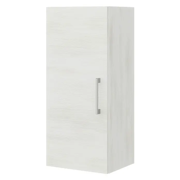 Kiamami Valentina Badmöbel-Set - Helles Holz - Weißer Wandschrank in Holzoptik mit silbernem Griff.