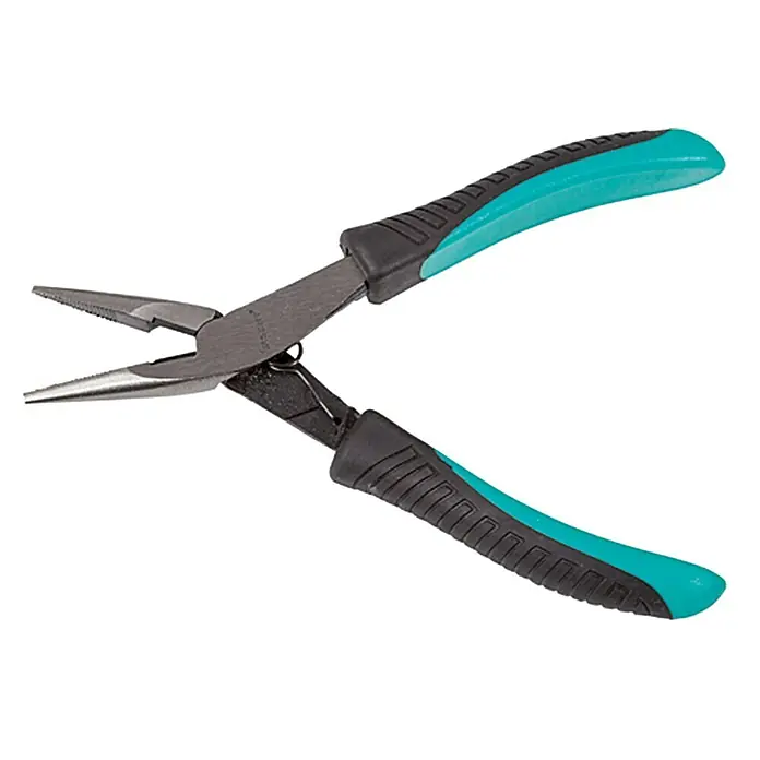 Wisent Flachrundzange - Länge: 12 cm, Gerade - Spitzzange mit blau-schwarzen Griffen. Ideal für präzise Arbeiten in Elektronik und Modellbau. Werkzeug für den professionellen Einsatz.